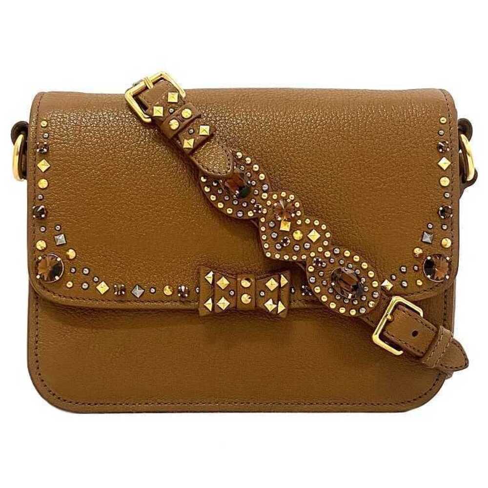 Miu Miu Shoulder Bag Camel Tan Brown Madras Rion Bijou Flap Crossbody Studs